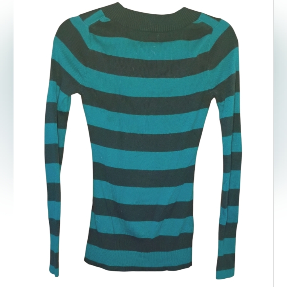 Express Forrest Green And Dark Green Striped Deep V SweaterSize SP - Picture 2 of 6